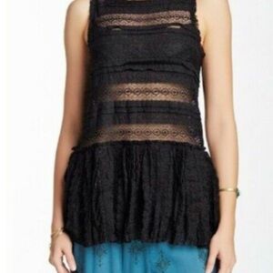 Chic Black Lace Peplum Blouse